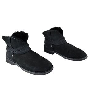 UGG Black Suede Ankle Boots with Shearling Trim